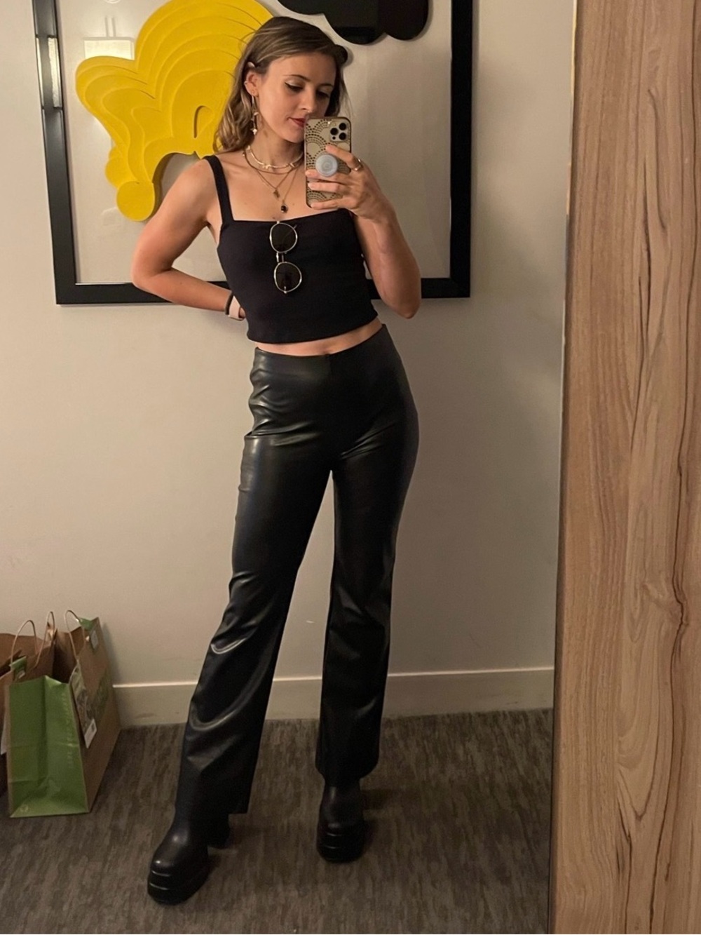 Wilfred Black Faux Leather Boot-Cut Pants